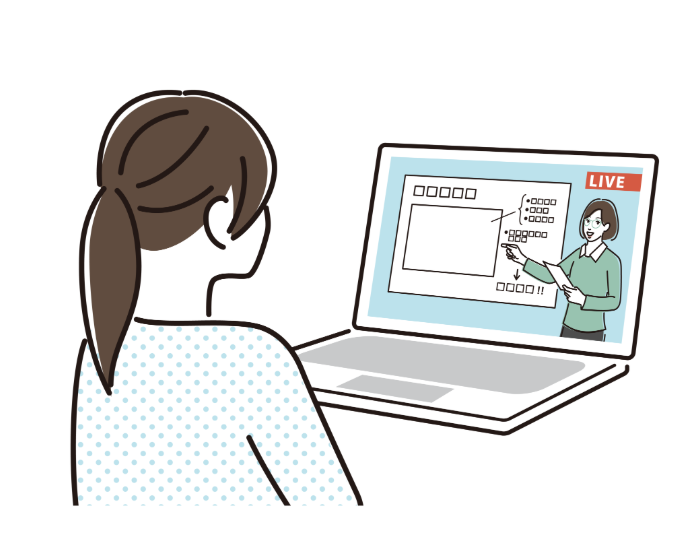 パソコン上でオンライン授業を受けている生徒のイラスト